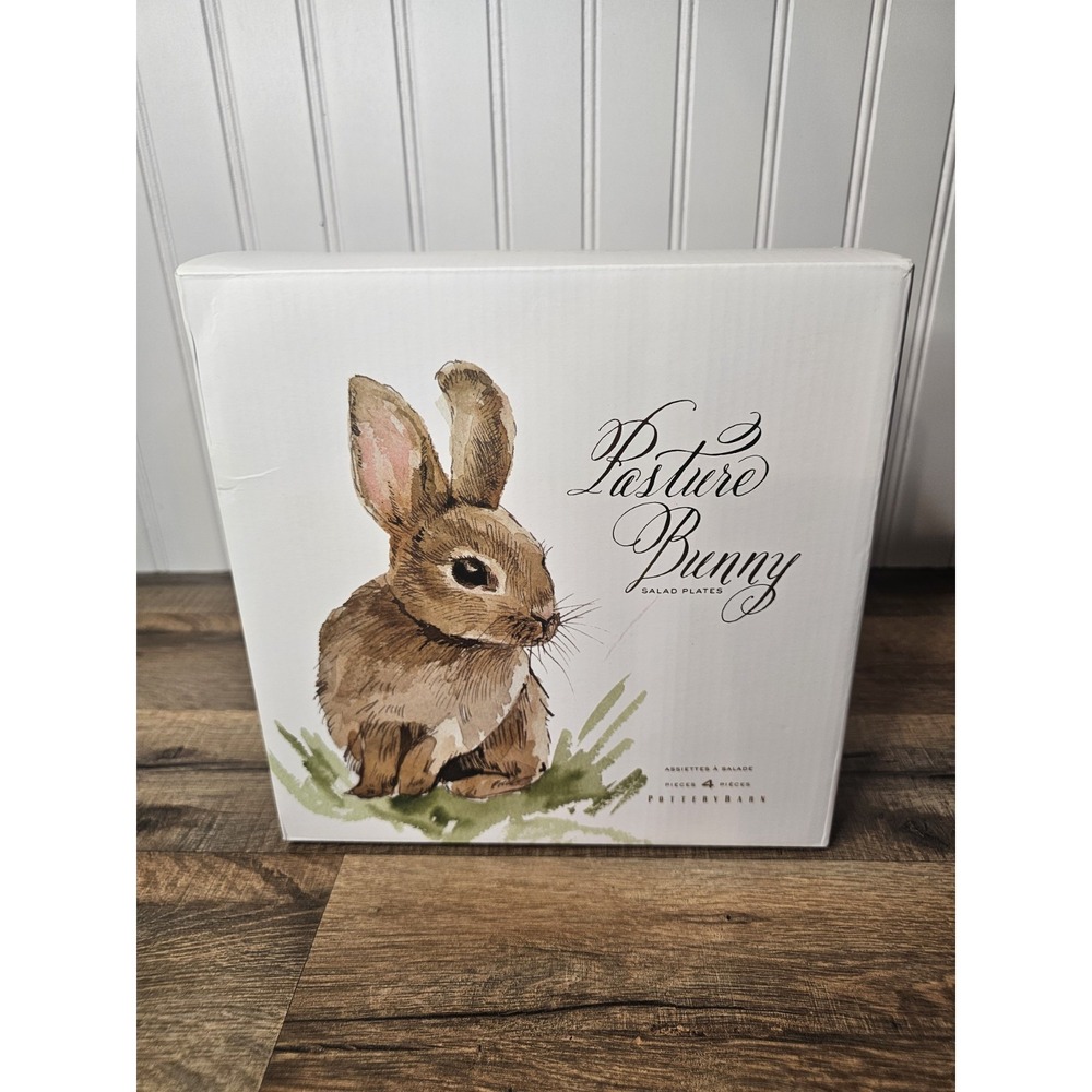Pottery Barn Pasture Bunny Set Of 4 Salad Plates New in Box Retired